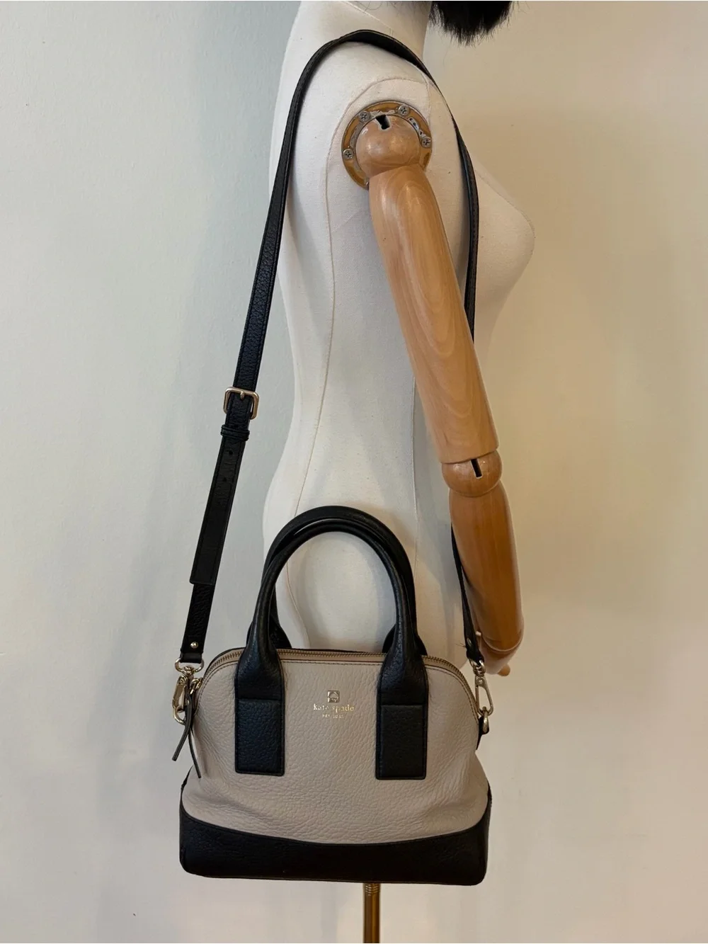 kate spade Two-Tone Black & Cream Pebbled Leather Satchel